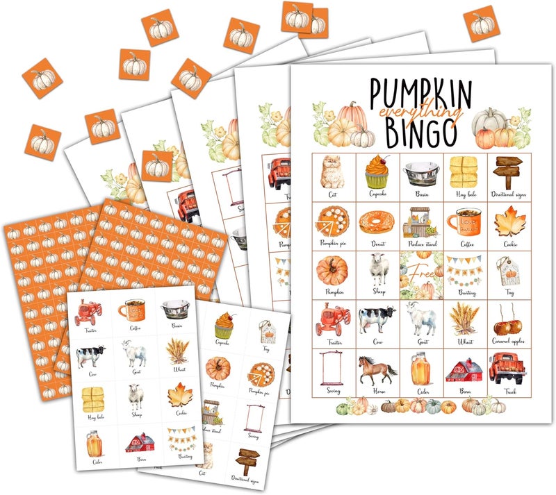 OZTEMETY Fall Pumpkin Bingo Game, Autumn & Thanksgiving Party Supplies, Favors & Decorations for Adults, 24 Players - Image 1
